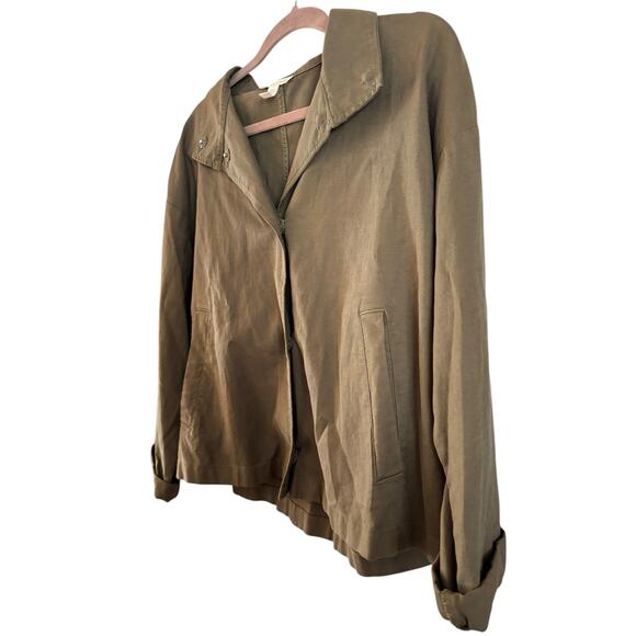 Eileen Fisher Stretch Cotton Hemp Canvas Jacket Green Size Medium Organic Cotton - Picture 3 of 6